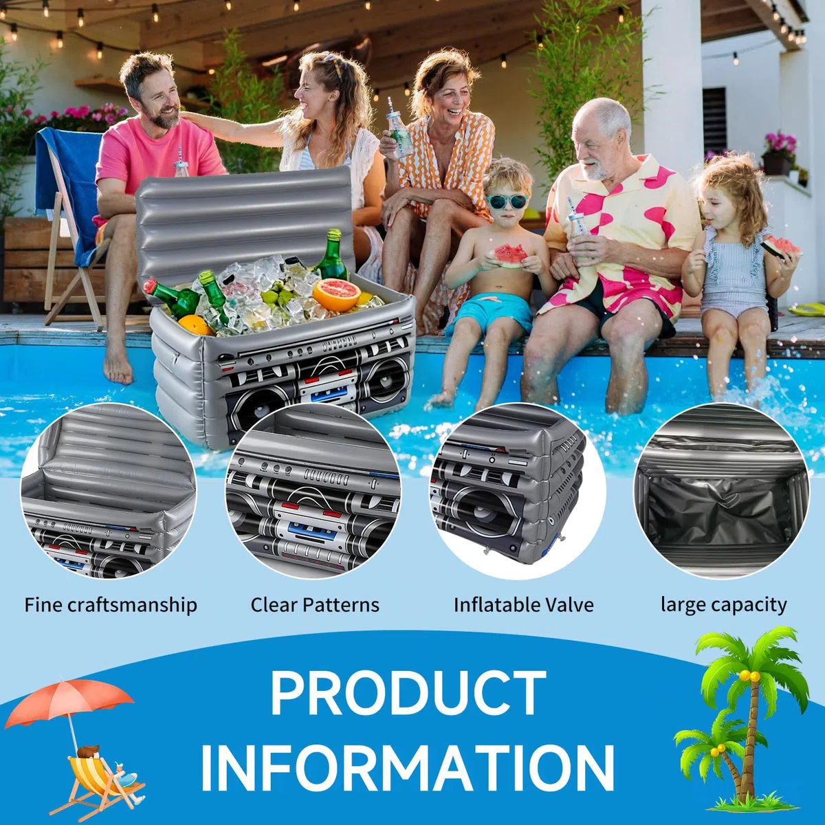 Borsa Termica Gonfiabile per Radio, Scatola Tesoro Gonfiabile, Bar Gonfiabile in Piscina, Refrigeratore per Bevande Gonfiabile Forma, per Decorazione Feste Estive Spiaggia e Piscina