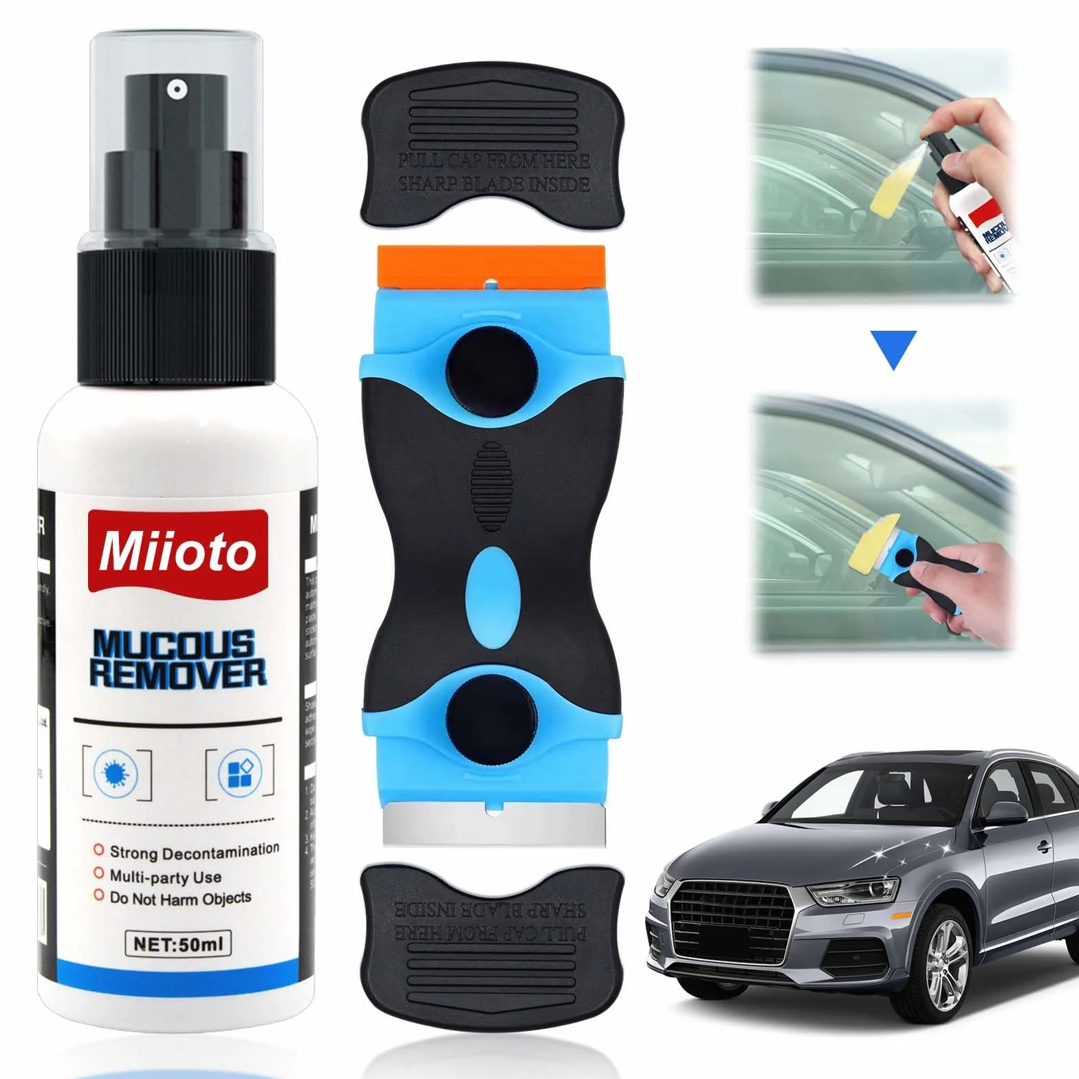 Miioto Rimuovi Colla, Rimuovi Colla Adesivi, Spray Togli Colla e Adesivi, Dotato di Raschietto Multiuso, Rimuove Rapidamente Etichette Ostinate e Residui di Colla da Tutte Le Superfici - 50ML