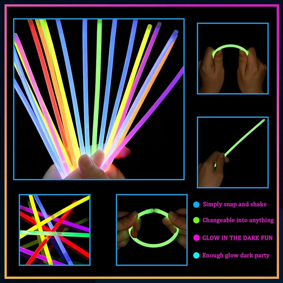 YAAVAAW Braccialetti luminosi fluorescenti verde 100 pezzi, colorati bastoni bulk con 100 connettori. Glow sticks bambini adulti per compleanno, feste, Carnevale, Capodanno, Pasqua, Halloween (Verde)