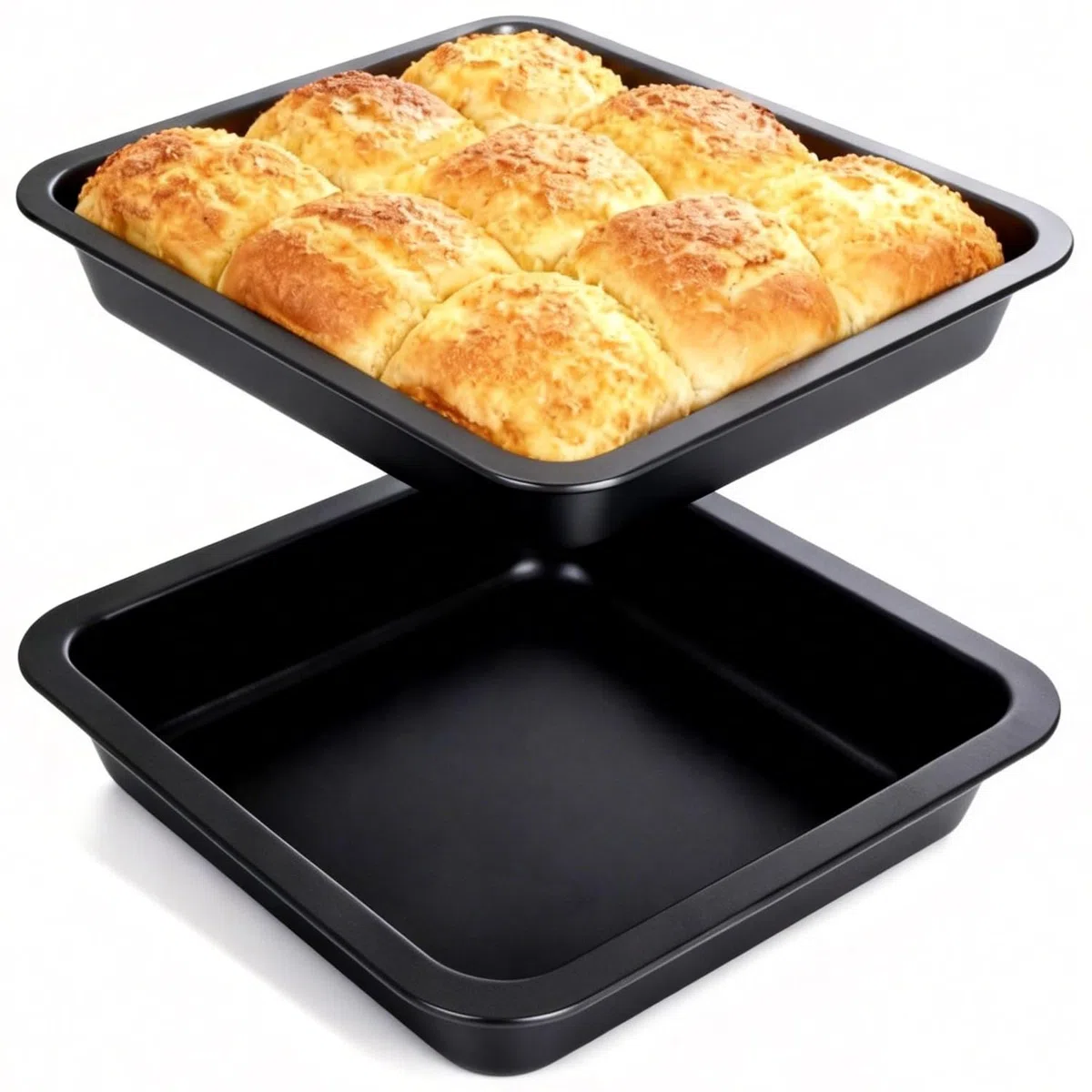 2 pirofile quadrate, 22,5 x 22,5 x 4,5 cm, in acciaio inox, forma quadrata, per pane, pane, con rivestimento antiaderente, per forno, friggitrici ad aria calda Ninja