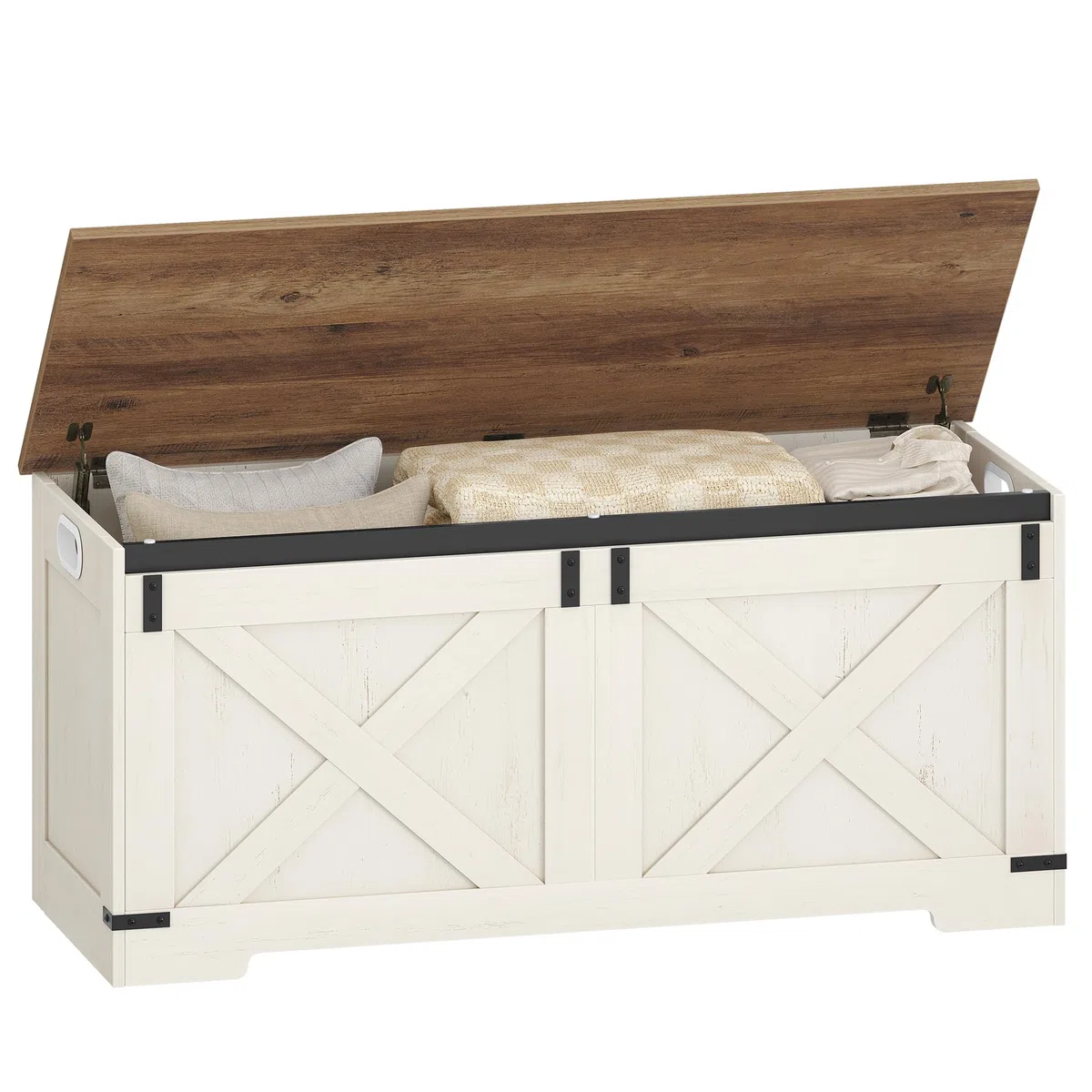 Hzuaneri Cassapanca da 109 cm, Cassapanca Contenitore con Cerniere di Sicurezza, Armadio da Deposito 40 x 109 x 48,5 cm, per Ingresso Camera da Letto Soggiorno, Bianco Marrone SB10914X
