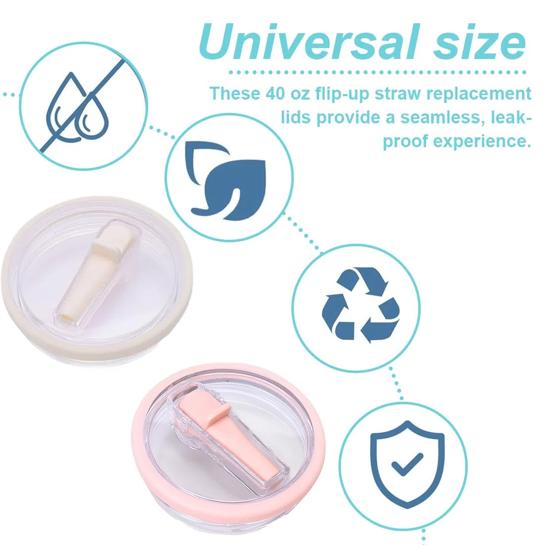 EIHI 2 Pezzi Coperchio di ricambio per bicchieri da 40 oz, Riutilizzabili a prova di perdite e antipolvere, Coperchio di ricambio per accessori Stan ley Cup, Con due cannucce