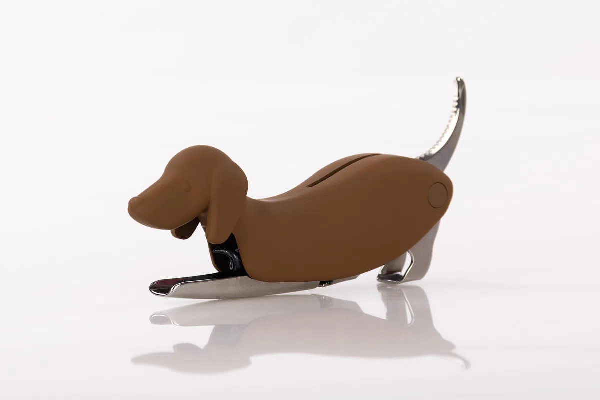 Cavatappi a forma di cane in acciaio | Spirale in teflon antiaderente, Sistema a due tempi, Lama seghettata, Apripiatti integrati