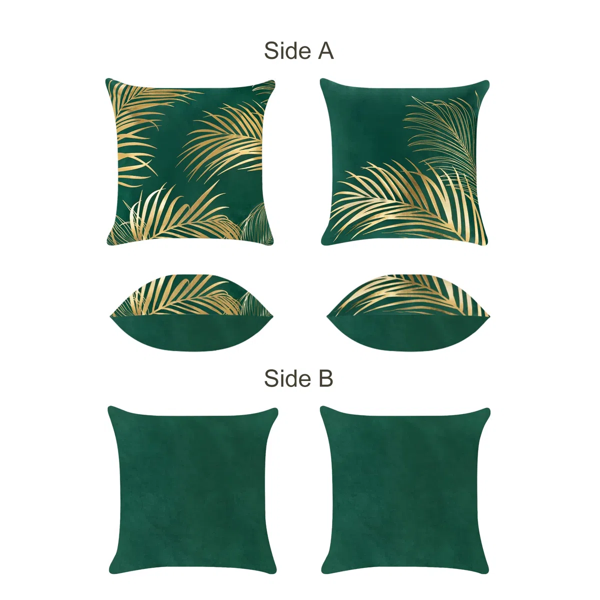 Bonhause Federe per Cuscini Foglie d'oro 40 x 40 cm Copricuscini Decorativi Stampa d'oro Foglie Velluto Morbido Verde Federa per Cuscino Divano Letto Casa Decorazione Set di 2