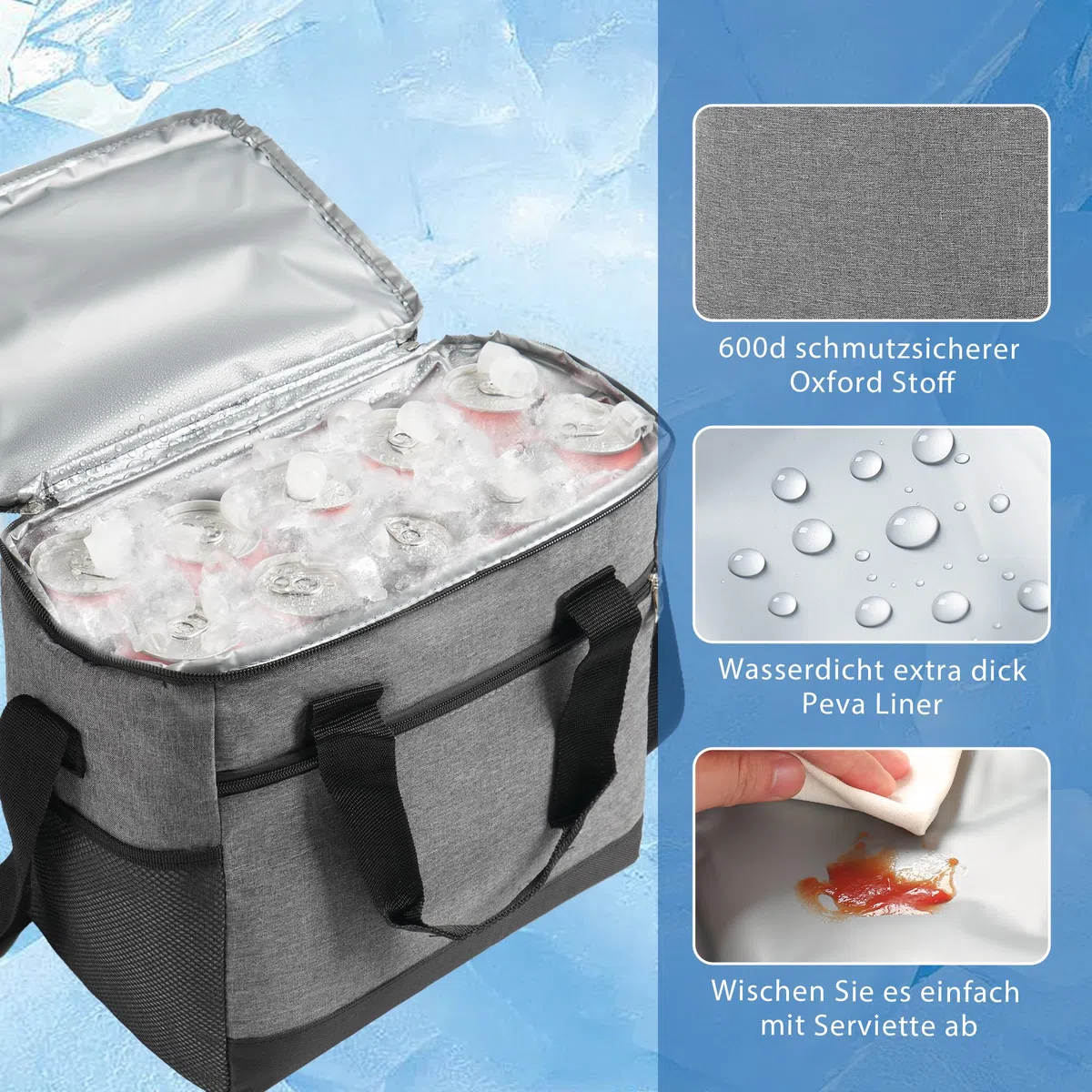 Borsa Termica 15L, Borsa Frigo Piccolo per Uomini Donne Bambini, Cooler Bag Portatile, Borsa Porta Pranzo, Lunch Bag per Ufficio, Picnic, Campeggio, Mare, Barbecue