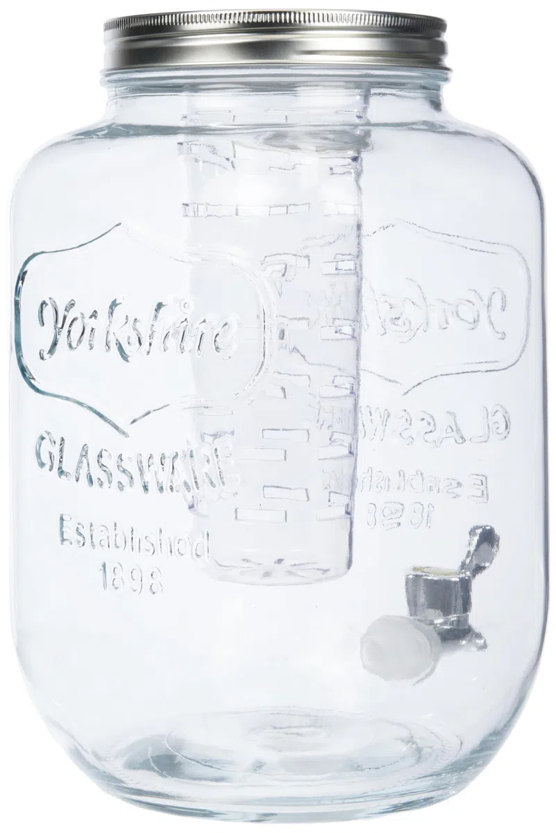 KitchenCraft Home Made Giara / Contenitore Dispenser in Vetro per Bevande con Infusore, 38.2 x 27 x 26.8 cm, Capacità 7.5 L, Trasparente