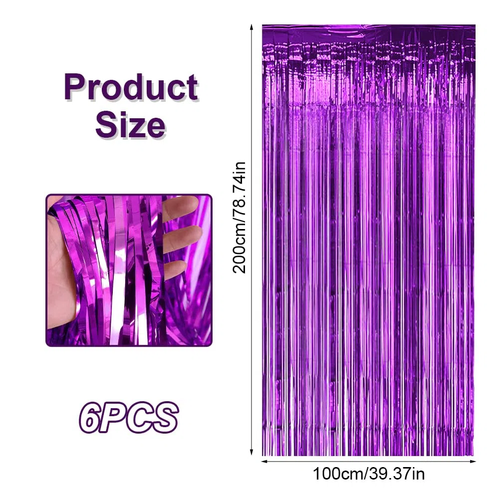6 Pezzi Viola Tende Metalliche Feste, 1M x 2M Tenda Compleanno In Plastica, Tenda Per Compleanno Decorazione per La Decorazione Dello Sfondo, La Decorazione Della Festa, Decorazione Del Compleanno
