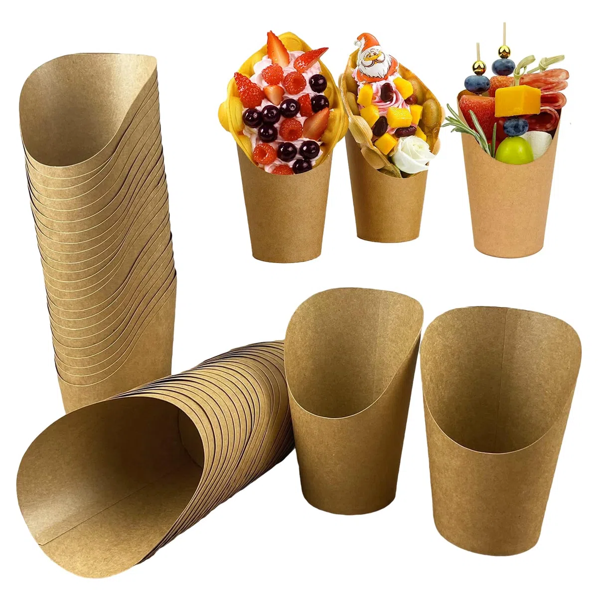 60 Pezzi Bicchieri di Carta Kraft, Porta Patatine 12oz, Sacchetti per Waffle a Bolle, Coni di Carta Kraft per Waffle, Patatine, Popcorn