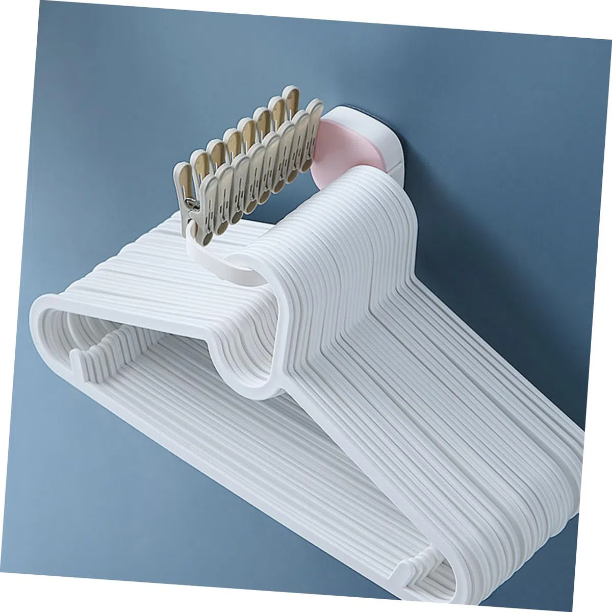 Appendiabiti da Parete Adesivi senza Punzonatura, Ganci Regolabili in Materiale Resistente per Organizzazione Casa e Lavanderia, Set 2 Pezzi per Risparmio Spazio e Stoccaggio