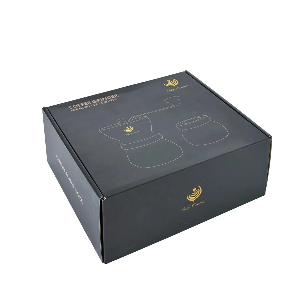 VIA CREMA Macina Caffè Manuale Macinacaffè Chicchi in Vetro, Coperchio Silicone, Lame in Ceramica Regolabili Pratico Macinino Macina Caffè a Mano