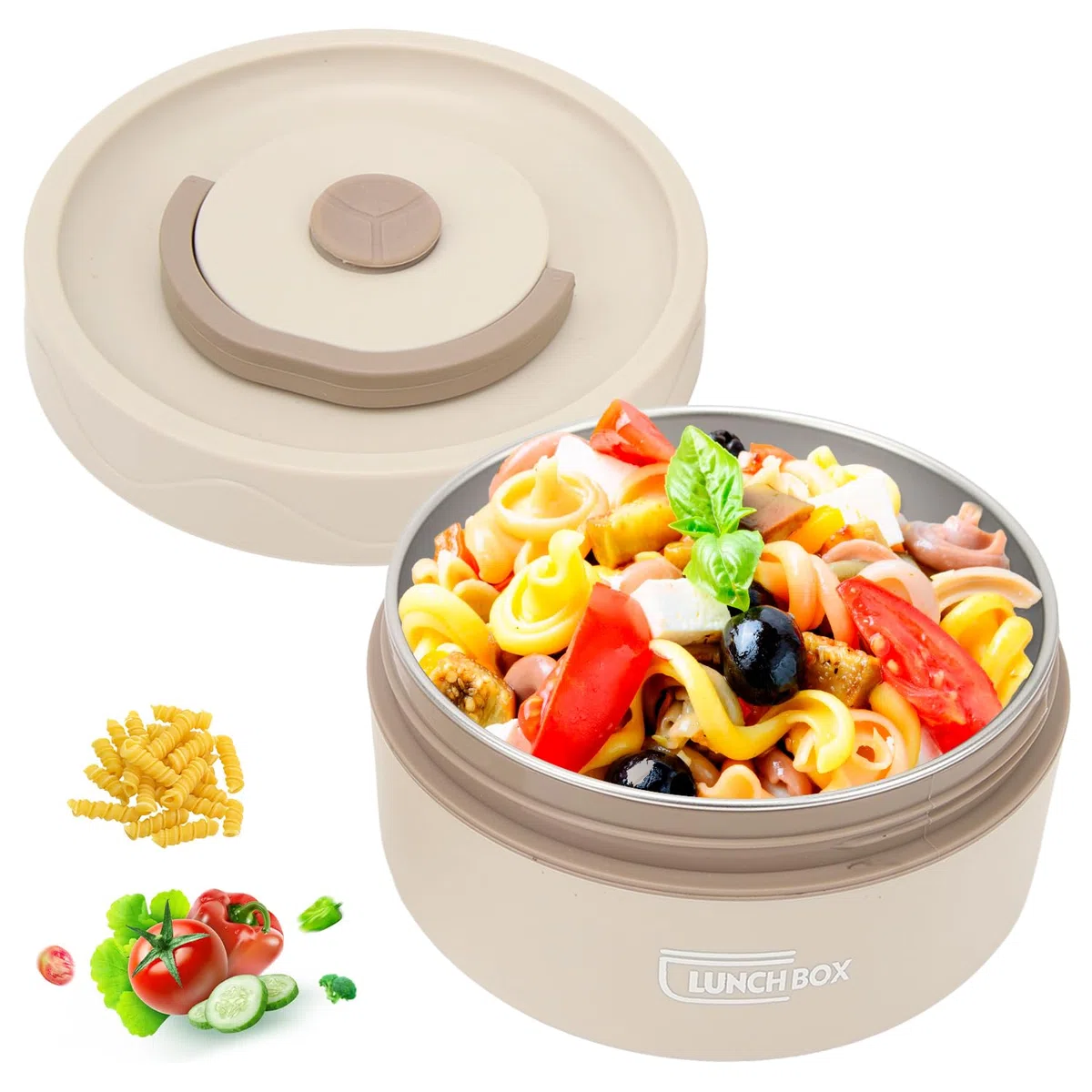 Tissting Contenitore Termico per Alimenti, 420ml Bento Box, Termico Impilabile Acciaio Inossidabile 304, Flask per Alimenti Caldi, Manico Barattolo Portatile Porta Pranzo (Beige isolante)