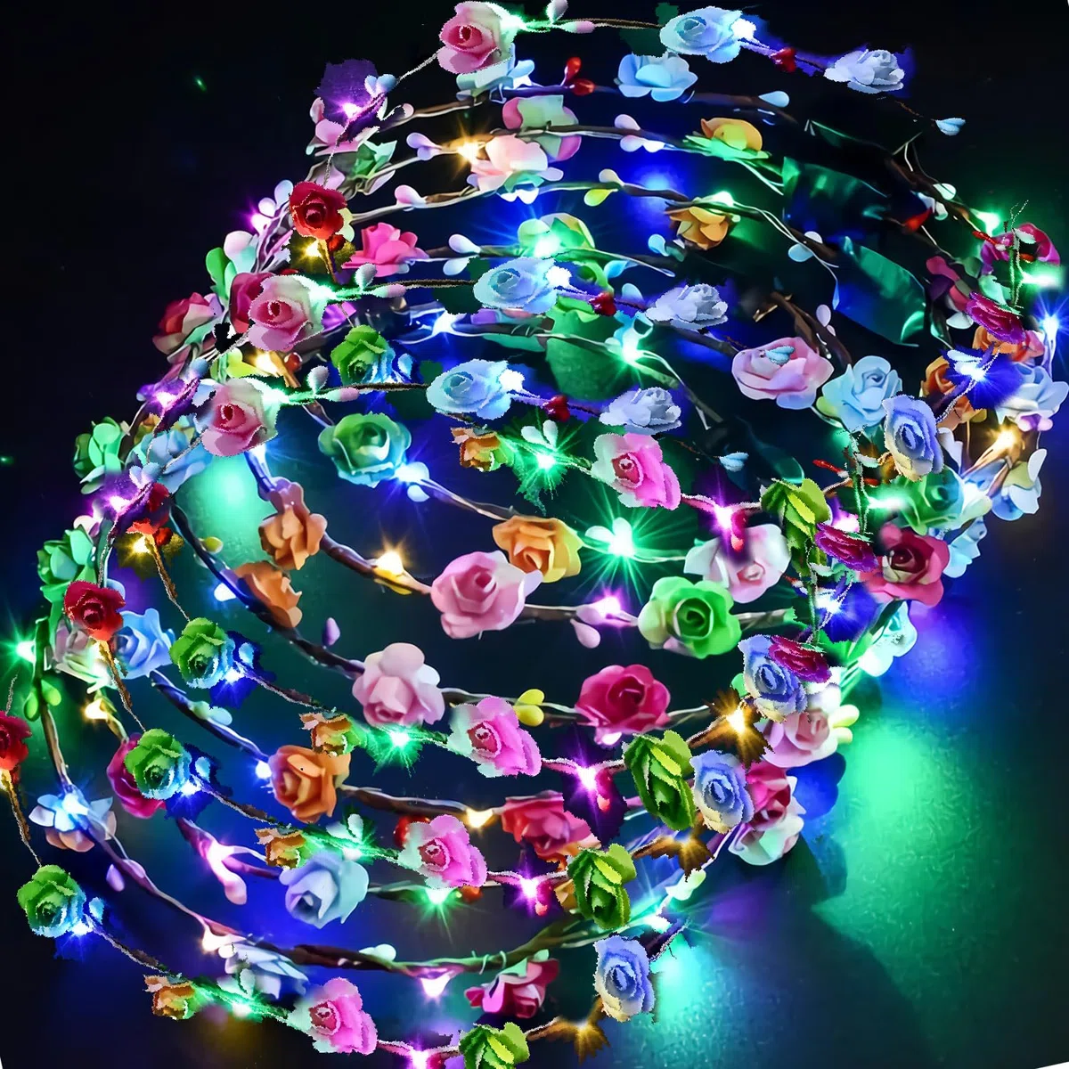 PTHTECHUS 12 Pezzi LED Fascia Fiori, per Bambina Ghirlanda, Coroncine Fiori per Donna Accessori per Capelli Festa di Nozze Compleanno e Vacanze Donna e Ragazza