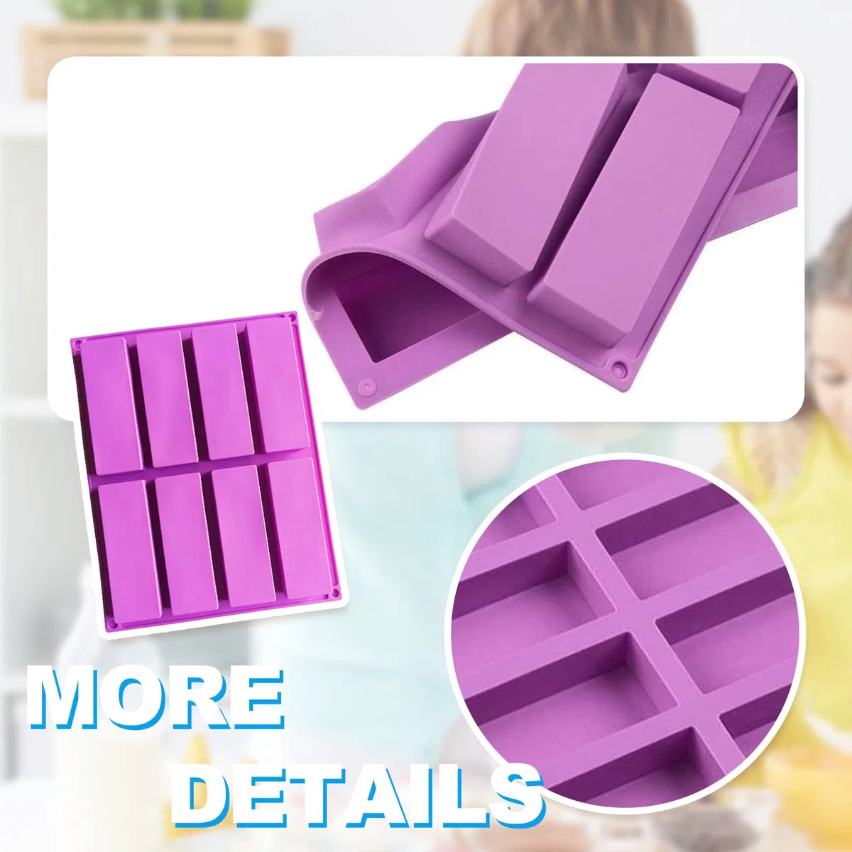 Stampo Silicone Rettangolare, Stampo per Torrone, Stampo in Silicone per Cereali, 4 Pezzi Grandi Barrette Energetiche per Cubetti di Ghiaccio, Biscotti, Tortini, Cioccolato, Dolci