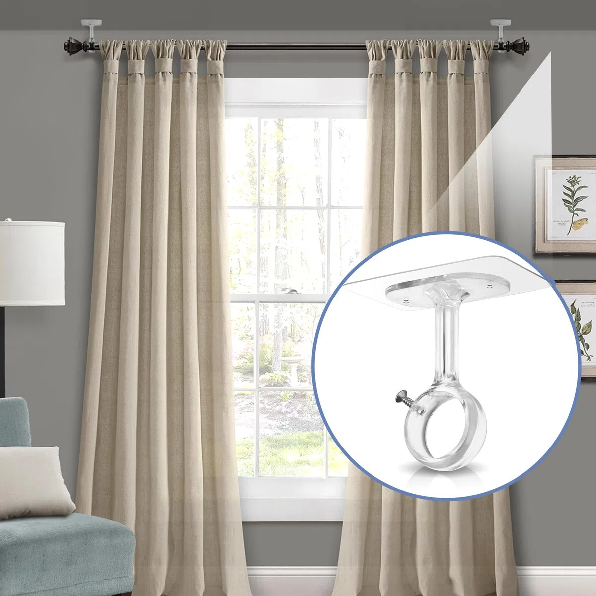 Staffa da Soffitto Estensibile per Tende, Barre per Tende da 32 mm, Montaggio Senza Fori con Viti, Ideale anche per Aste Doccia, Tendaggi per Porte e Armadi (4 pezzi, Trasparente)