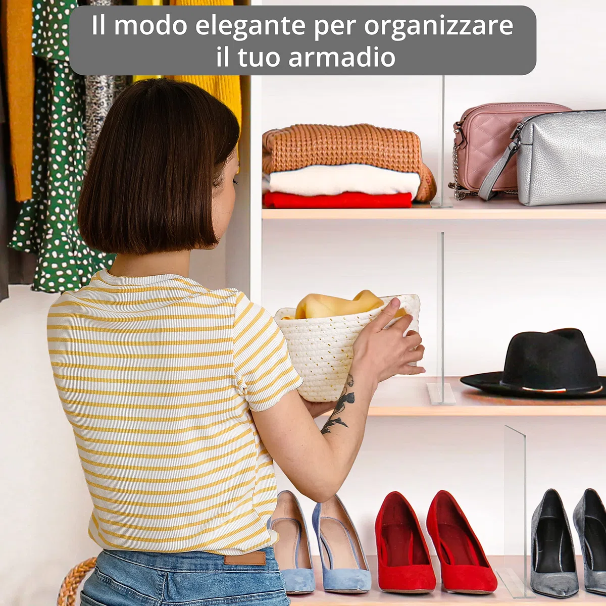 Divisori Cassetti in Acrilico Trasparente [6 Pezzi] - Organizzatori per Armadio Verticali in Camera da Letto, Ufficio - Divisori per Cassetti per Vestiti, Asciugamani, Scarpe, Borse e Libri