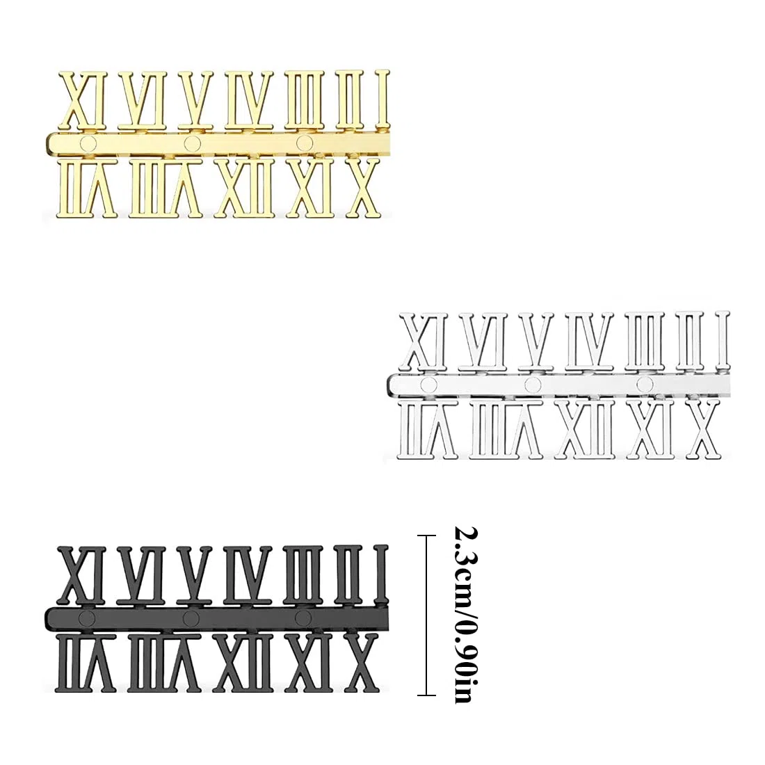 Kit di numeri per orologio da 6 pezzi con numeri arabi e romani Numeri di orologio digitale fai da te per il design Sostituzione riparazione accessori per orologi(nero, argento, oro)