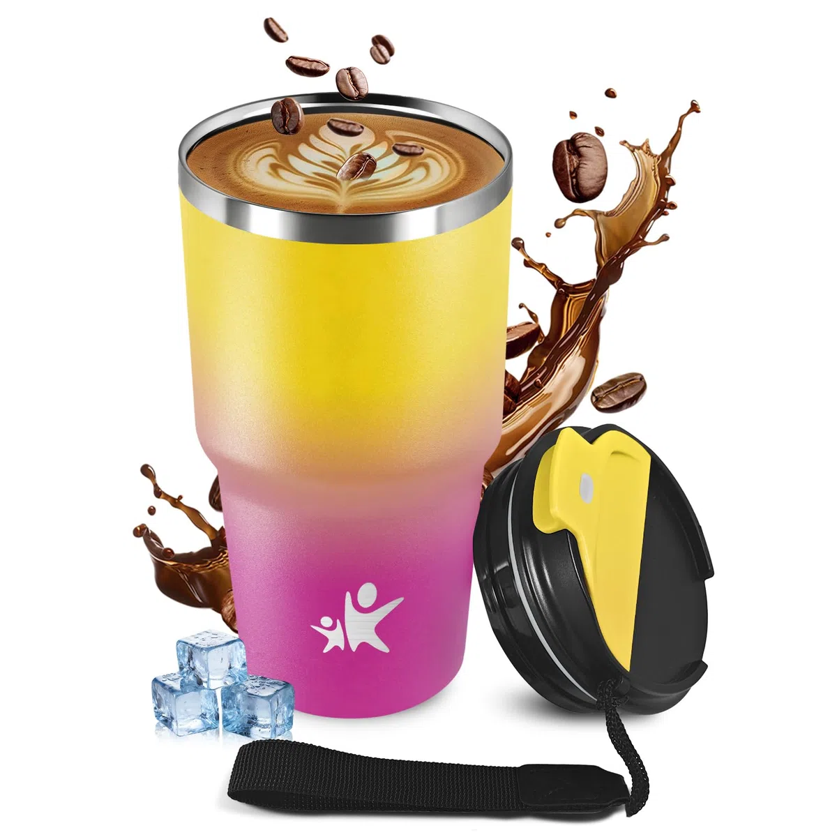 KollyKolla Termo 600ml, Termo in Acciaio Inossidabile con Doppia Pared Aislante, Riutilizzabile, Privo di BPA, Tazza Termica Portatile a Doppia Pared con Coperchio, per Ciclismo, Ufficio, Caffè