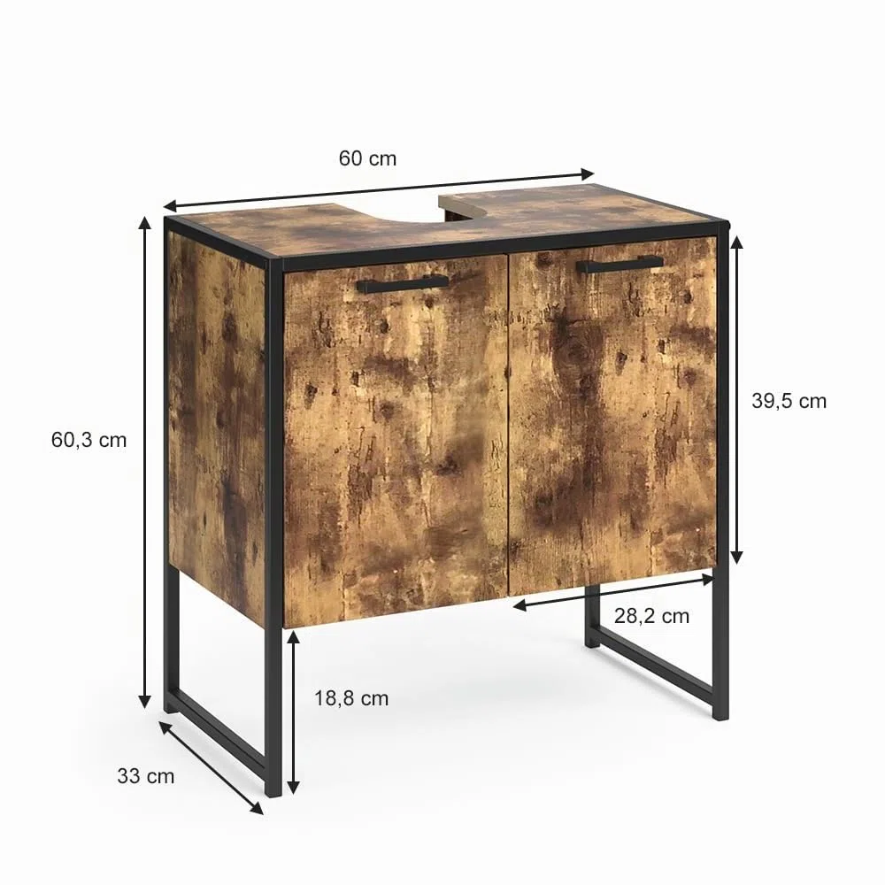 Vicco Mobile sottolavabo per bagno Fyrk, Legno antico, 60 x 60 cm, con intaglio per sifone per il montaggio sotto il lavandino