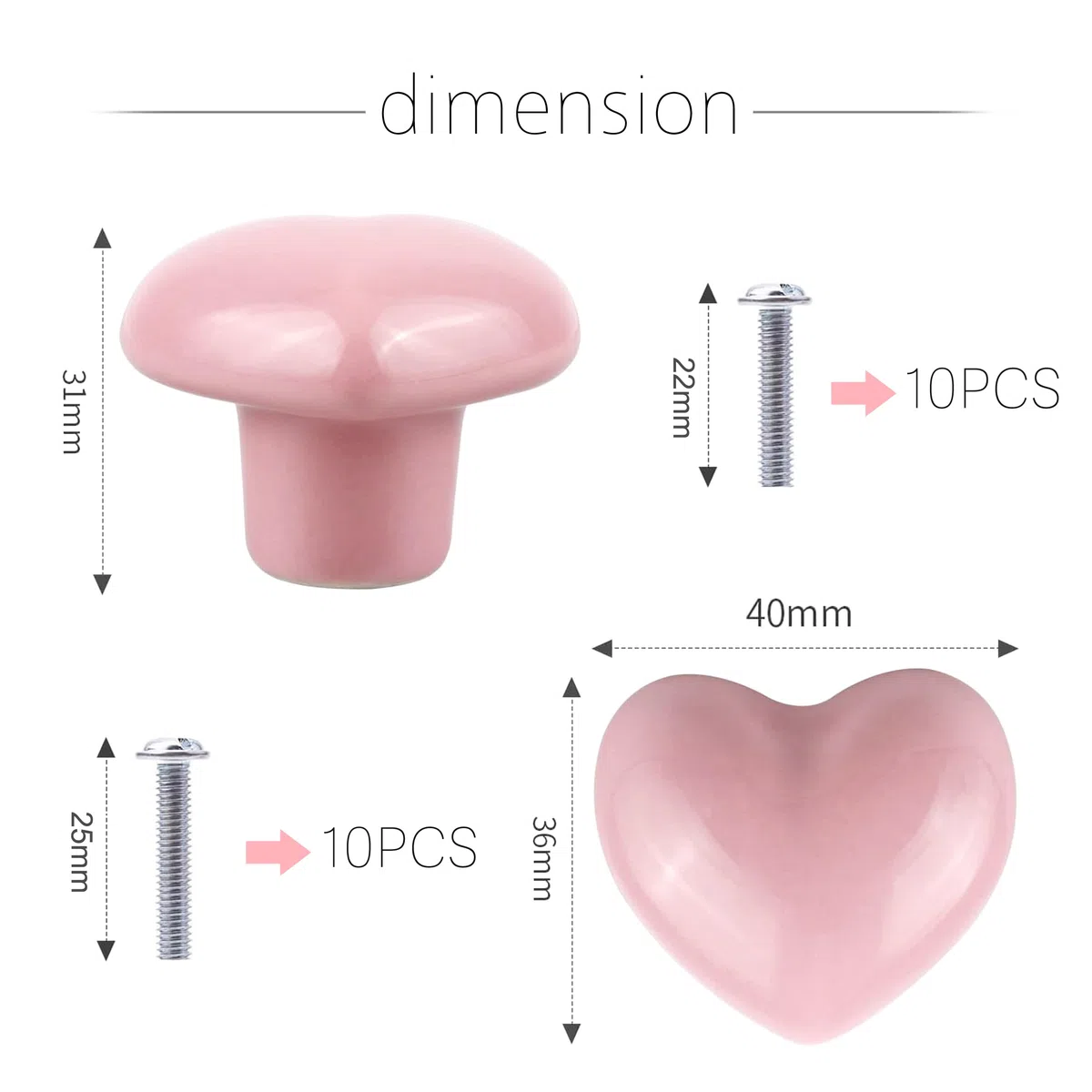 Confezione da 10 Maniglie a Cuore in Ceramica Rosa con Viti Incluse - Per Decorazione Cupcake, Dolci e Torte - Eleganti e Pronti per l'Uso‌