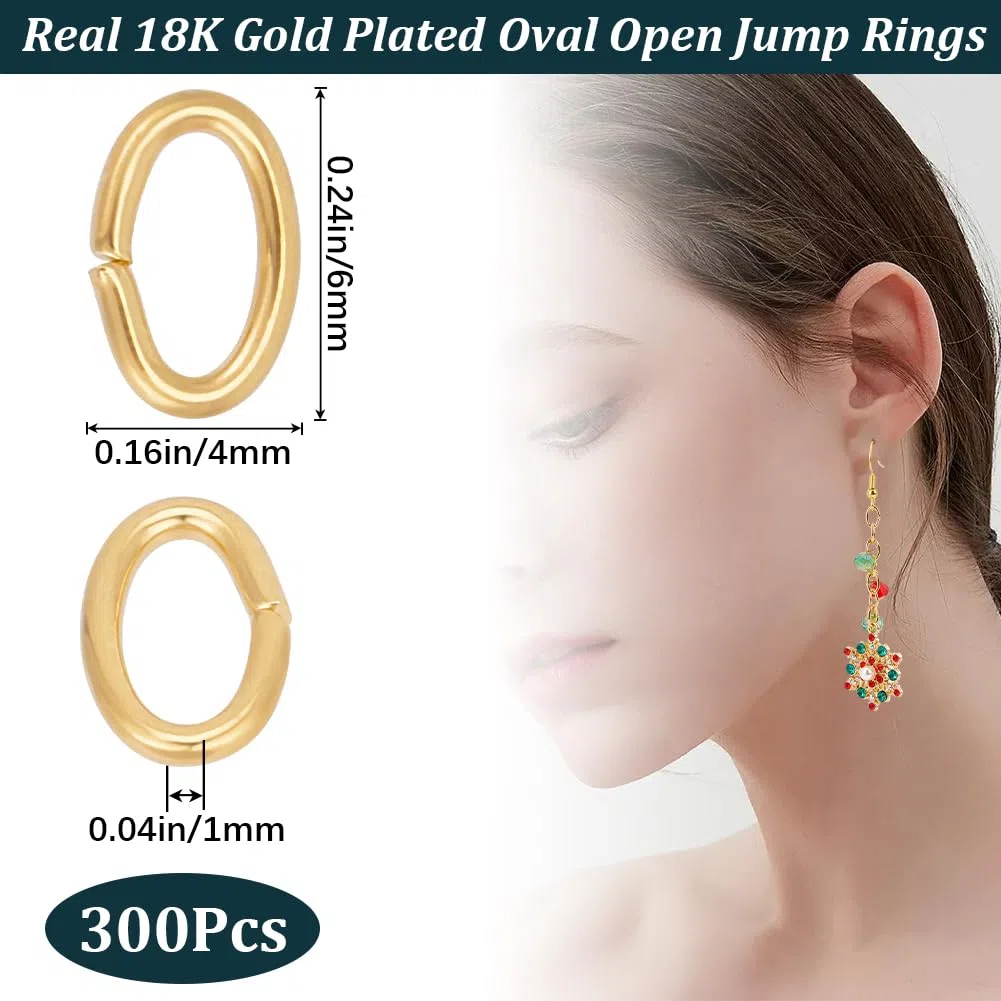 Beebeecraft 1 Scatola 300 Pezzi Anelli di Salto Aperti Placcati Oro 18K Anelli di Collegamento Ovali Connettori Collegamenti di Gioielli per Creazione di Gioielli Fai Da Te