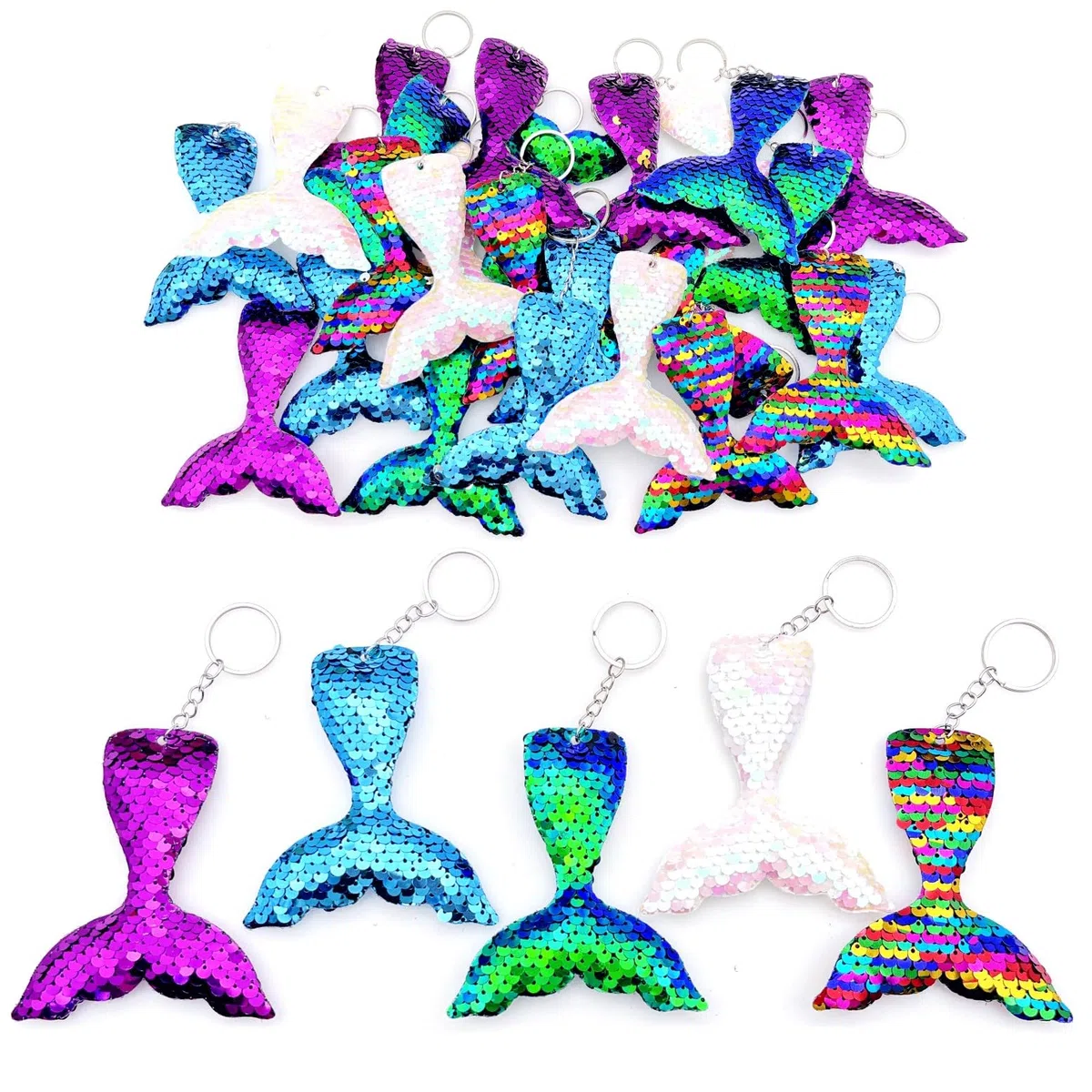 JZK 25 portachiavi con coda di sirena con paillettes per bambini e ragazze, bomboniere per feste di compleanno, decorazioni per feste a tema sirena, regali per feste per ragazze, riempitivi per