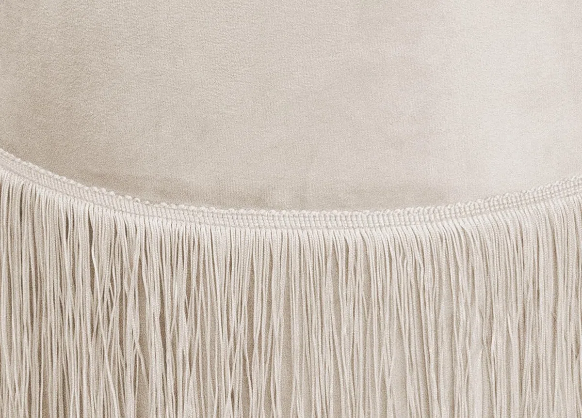 BIANCHERIAWEB Pouf Salotto/Camera con Frangette Imbottito Modello Velvet Malibù Tinta Unita Pouf Beige
