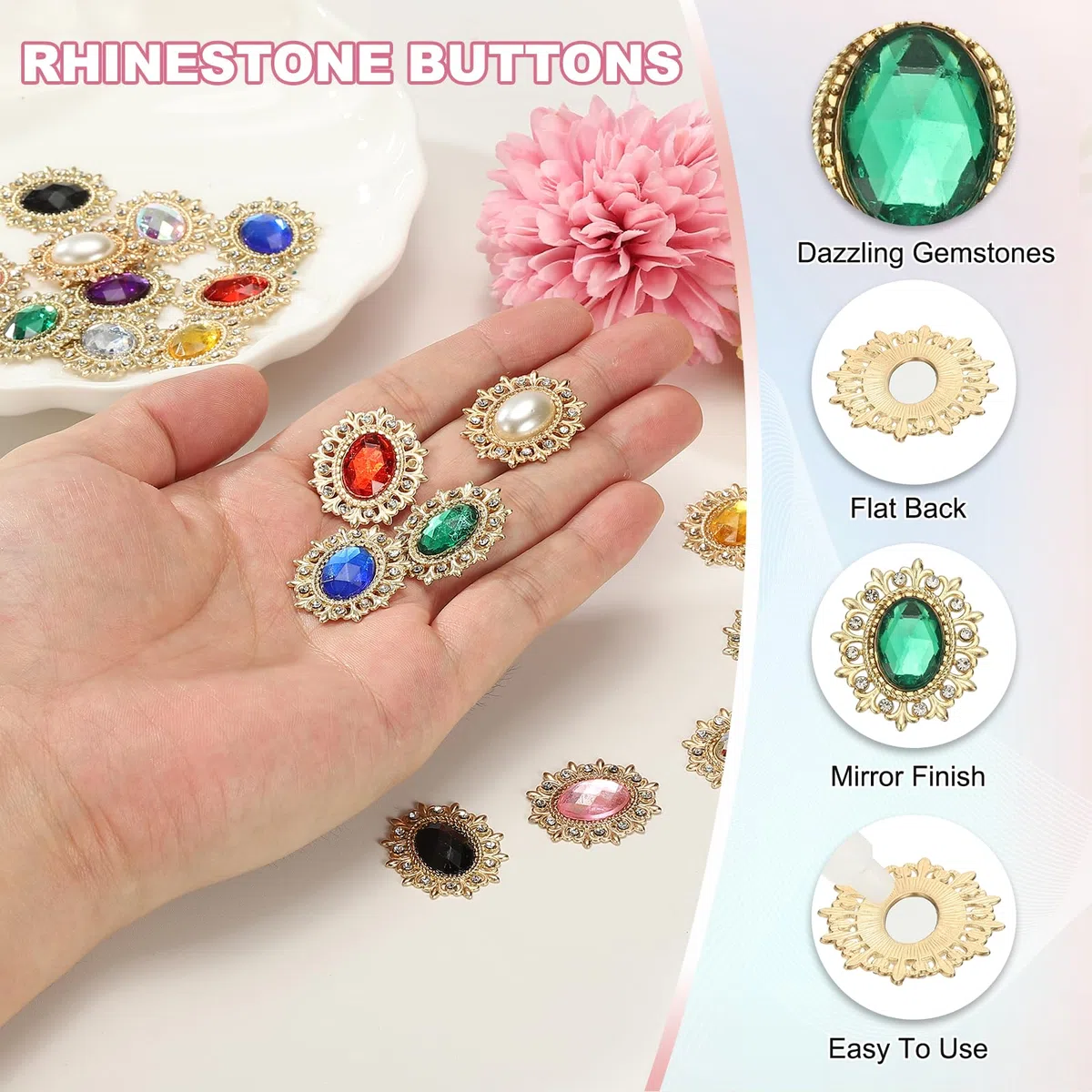 PATIKIL 20Pcs Bottoni Con Strass, Strass Con Base In Metallo Da Cucire Con Pietre A Specchio Per Decorare Abiti Scarpe Cappello Borse, Verde Scuro