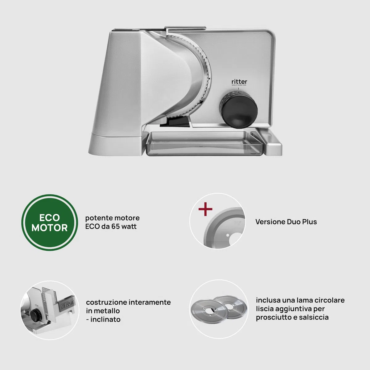 ritter solida 4 Duo Plus Affettatrice elettrica multiuso e affettapane in metallo massiccio, Made in Germany