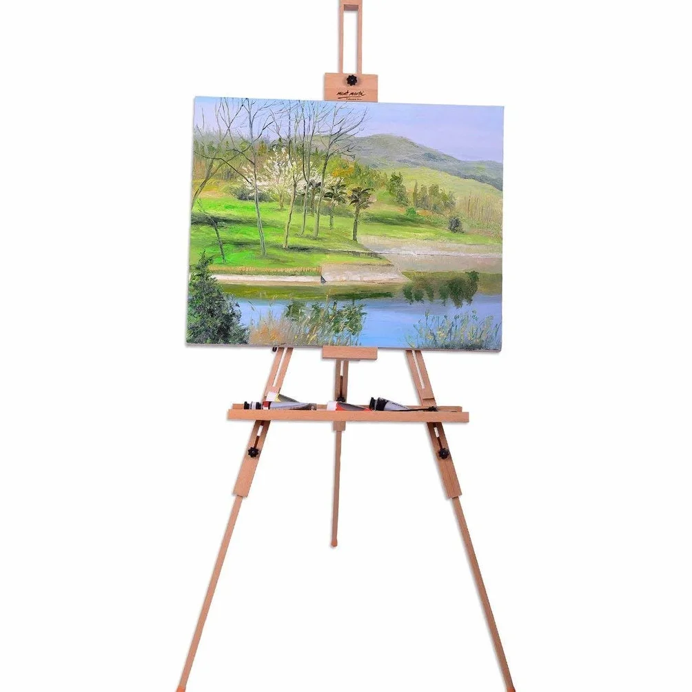 Mont Marte Cavalletto a treppiede pieghevole e regolabile in faggio, per la pittura, supporta tele alte fino a 120 cm (47")