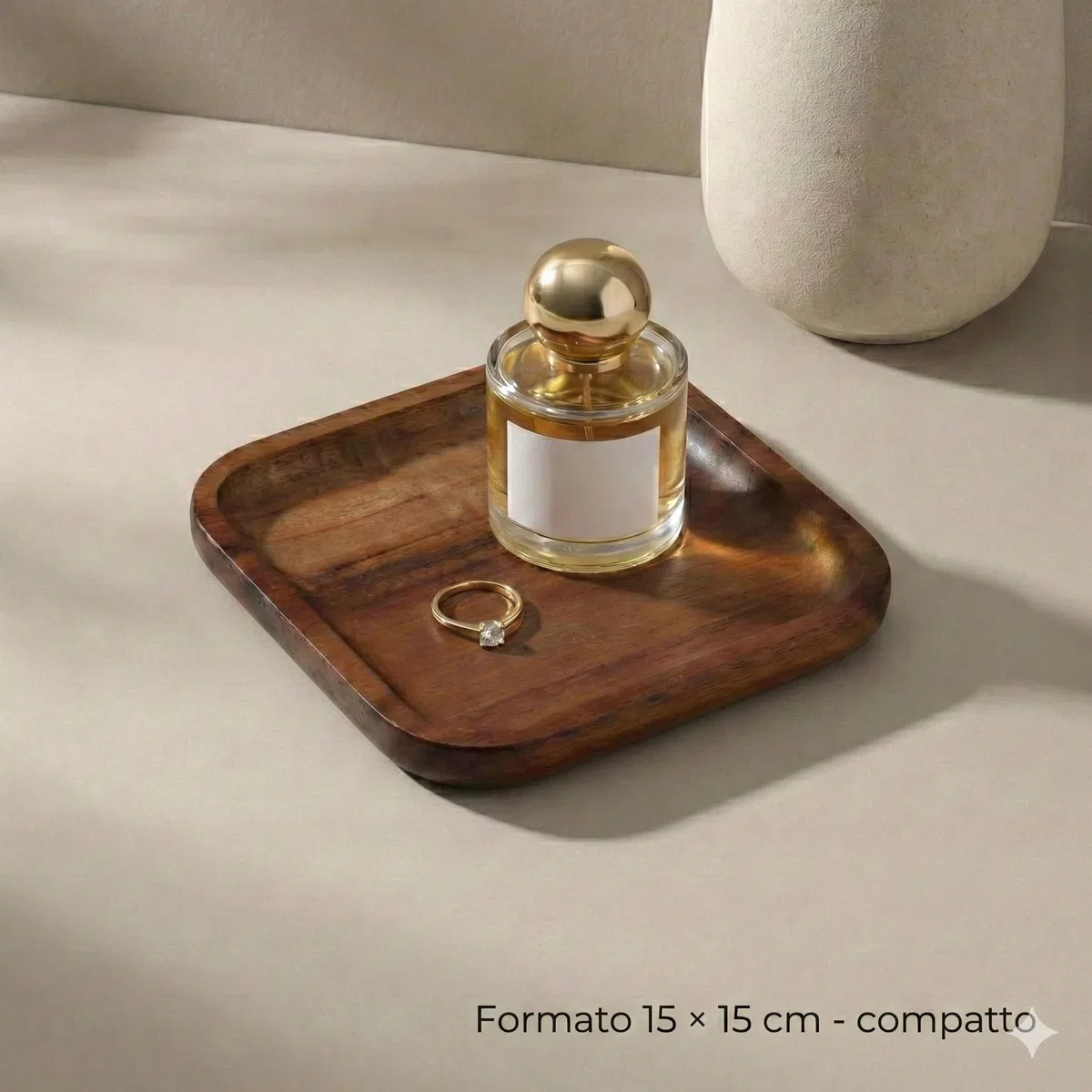 Vassoio in Legno di Acacia – Design Elegante, Multiuso per Casa, Cucina, Bagno e Ufficio – Ideale come Organizer, Svuotatasche o Vassoio da Servizio (15x15cm)
