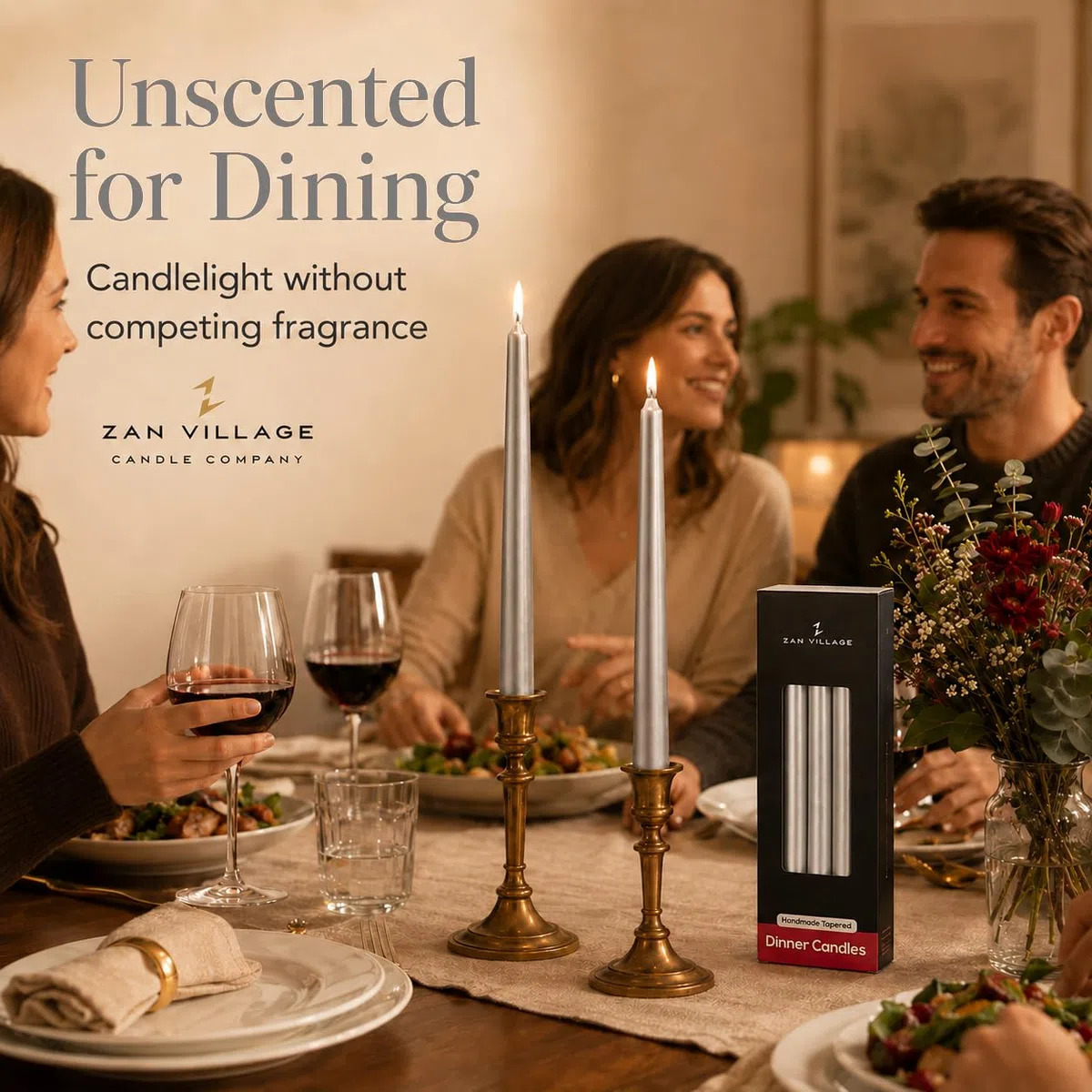 Zan Village Candle Company,Candele coniche per cena, confezione da 10, durata di 7 ore, durata di combustione, stile classico lungo veneziano, senza profumo, prodotte nel Regno Unito, colore: Argento
