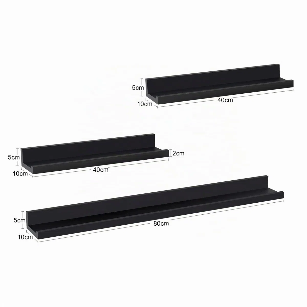 WOLTU Mensole da Muro Design Set di 3, Scaffale Galleggiante con Bordo, Decorazione Parete per Soggiorno Ufficio Camera da Letto Cucina, Nero