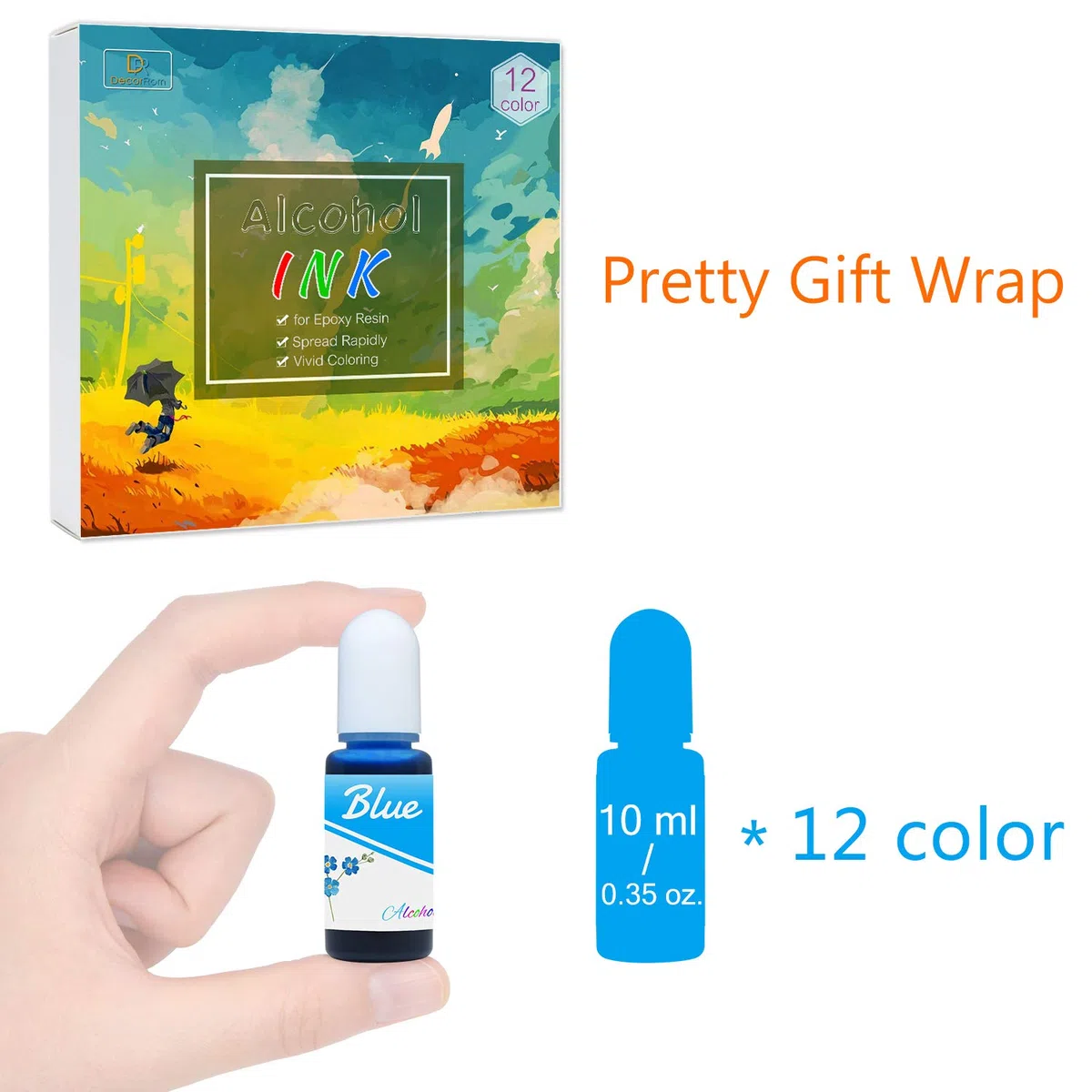 Alcohol Ink Set - 12 Colori Inchiostro Alcool per Pittura Resina Epossidica, Arte Resin, Fabbricazione Capsule Petri di Resina - Colorante Alcolico Concentrata per Bicchieri, Pittura - 12 x 10ml