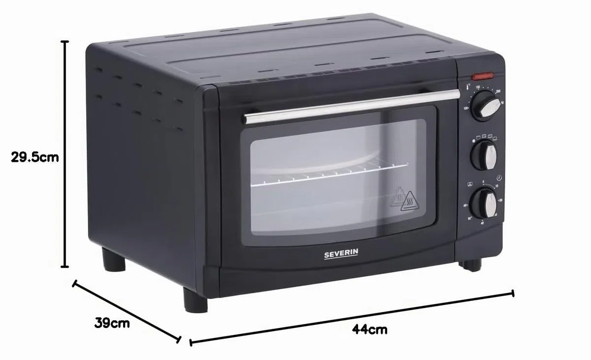 SEVERIN Forno Elettrico e Fornetto Ventilato con Pietra Refrattaria per Pizza e Girarrosto, Mini Forno con Griglia e Teglia, Capacità 20 L, 1500 W, Nero - TO 2068