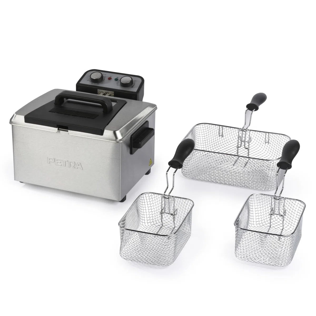 Friggitrice ad Olio Profondo Petra da 5L – Grande Cestello in Filo Metallico e 2 Piccoli Cestelli, Manico Staccabile, Temperatura Regolabile, Finestra di Visualizzazione, 3000W, PT6266VDE