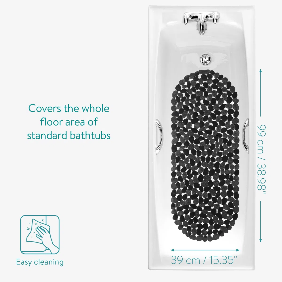 Navaris Tappetino Antiscivolo Vasca da Bagno - Tappeto Anti Scivolo Ciottoli Anti Muffa 99x39cm - Grip Aderente Piatto Doccia 162 Ventose - Nero