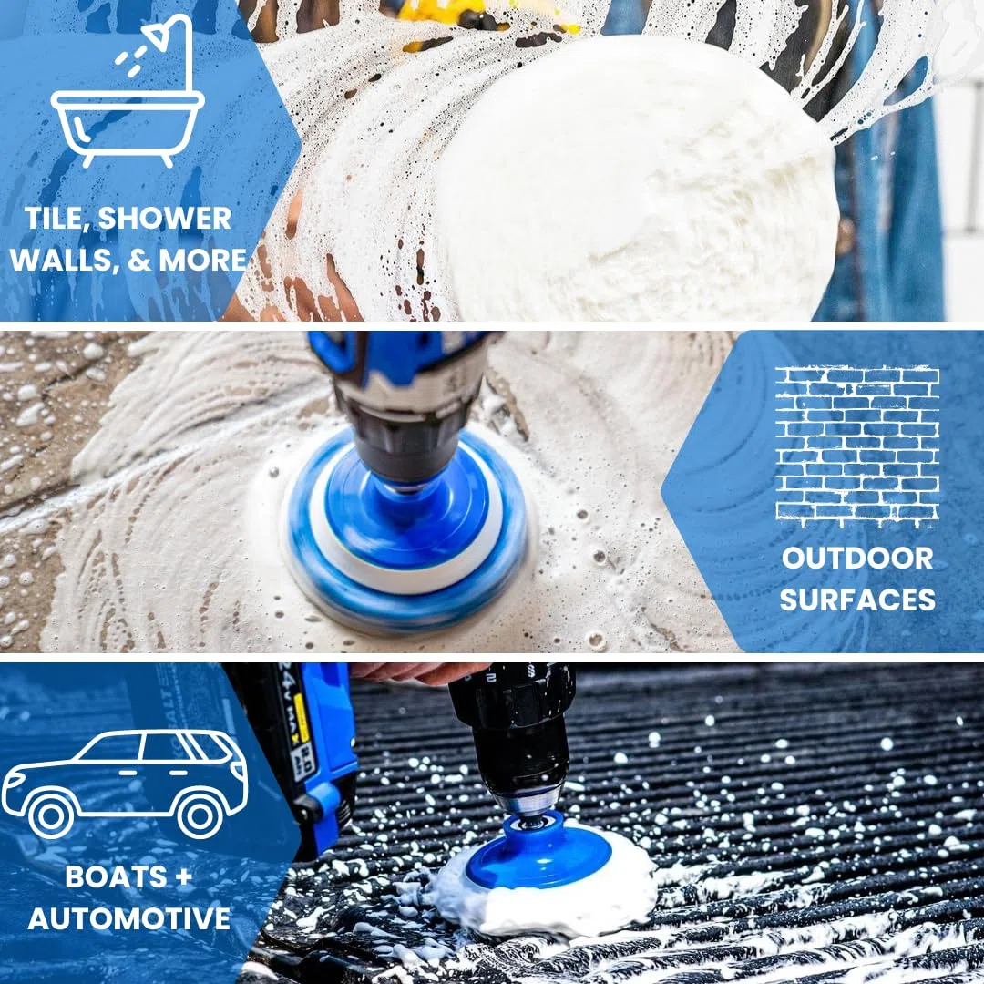 RotoScrub Kit di accessori da bagno di pulizia Drill 4"x4"x8.5" Blu bianco