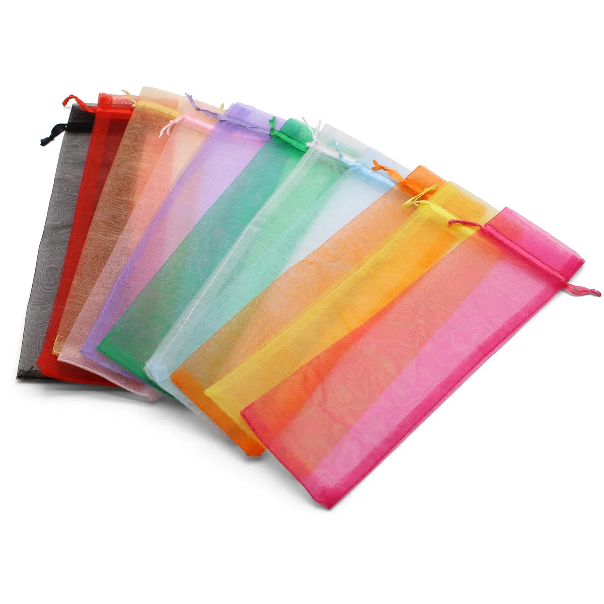 OLILLY - 50 buste nere in organza, dimensioni 26 cm x 6 cm, ideali per oggetti lunghi (ventagli, penne, ...) (nero)