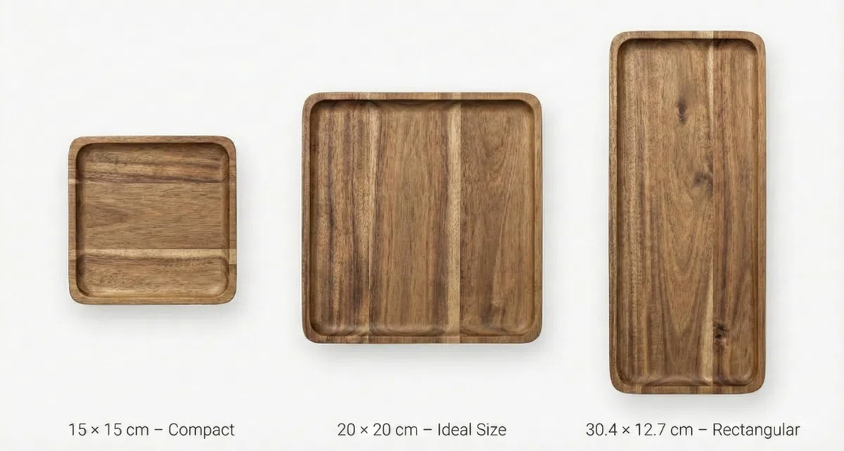 Vassoio in Legno di Acacia – Design Elegante, Multiuso per Casa, Cucina, Bagno e Ufficio – Ideale come Organizer, Svuotatasche o Vassoio da Servizio (15x15cm)