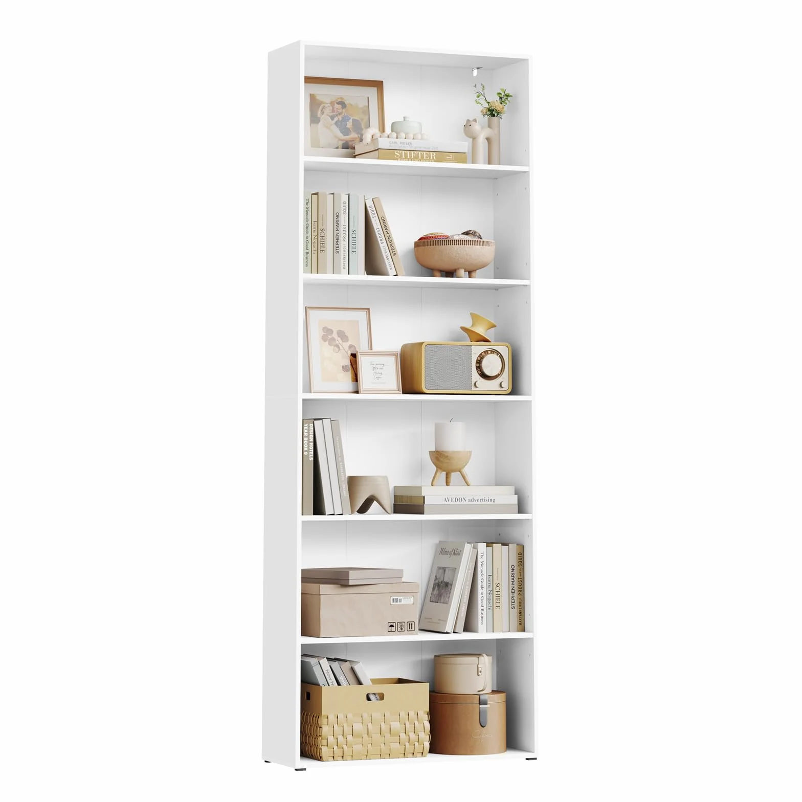 WOLTU Libreria, scaffale con 6 ripiani regolabili, scaffale aperto, divisorio in piedi, per soggiorno, ufficio, camera da letto, 60 x 180 x 23,5 cm, bianco, SK052ws
