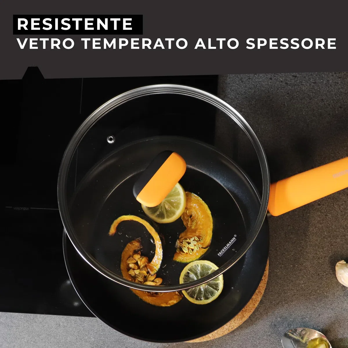 Fackelmann Coperchio in vetro temperato Ø28 cm, foro per la fuoriuscita del vapore, pomello anti-scottatura, spessore vetro 4 mm, Linea Soft Collection