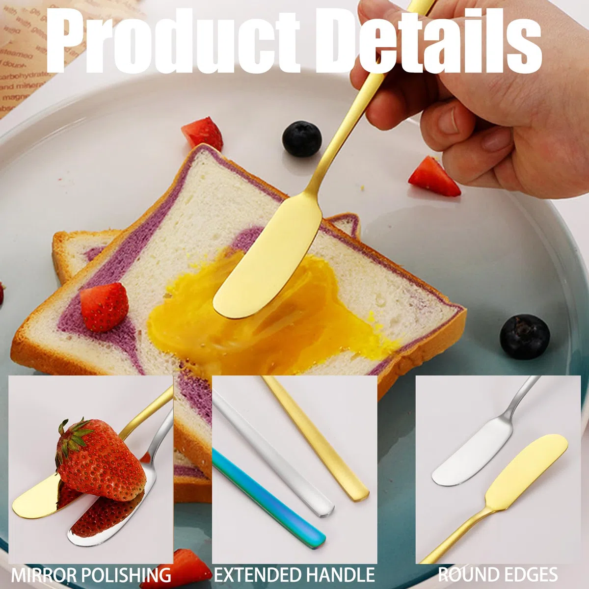 YNR Set da 5 Coltelli per Burro,Coltelli in Acciaio Inox,Bordo Arrotondato di Qualità Ristorante per Spalmar Burro e Formaggio Crema