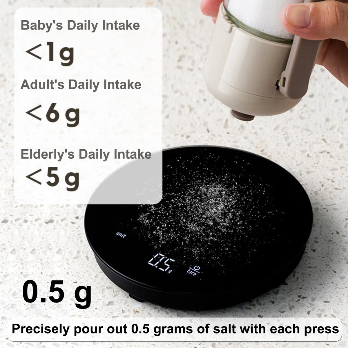 Dispenser per sale e pepe in vetro, dosatore quantitativo preciso per saliera e pepe, ogni pressa da 0,5 g