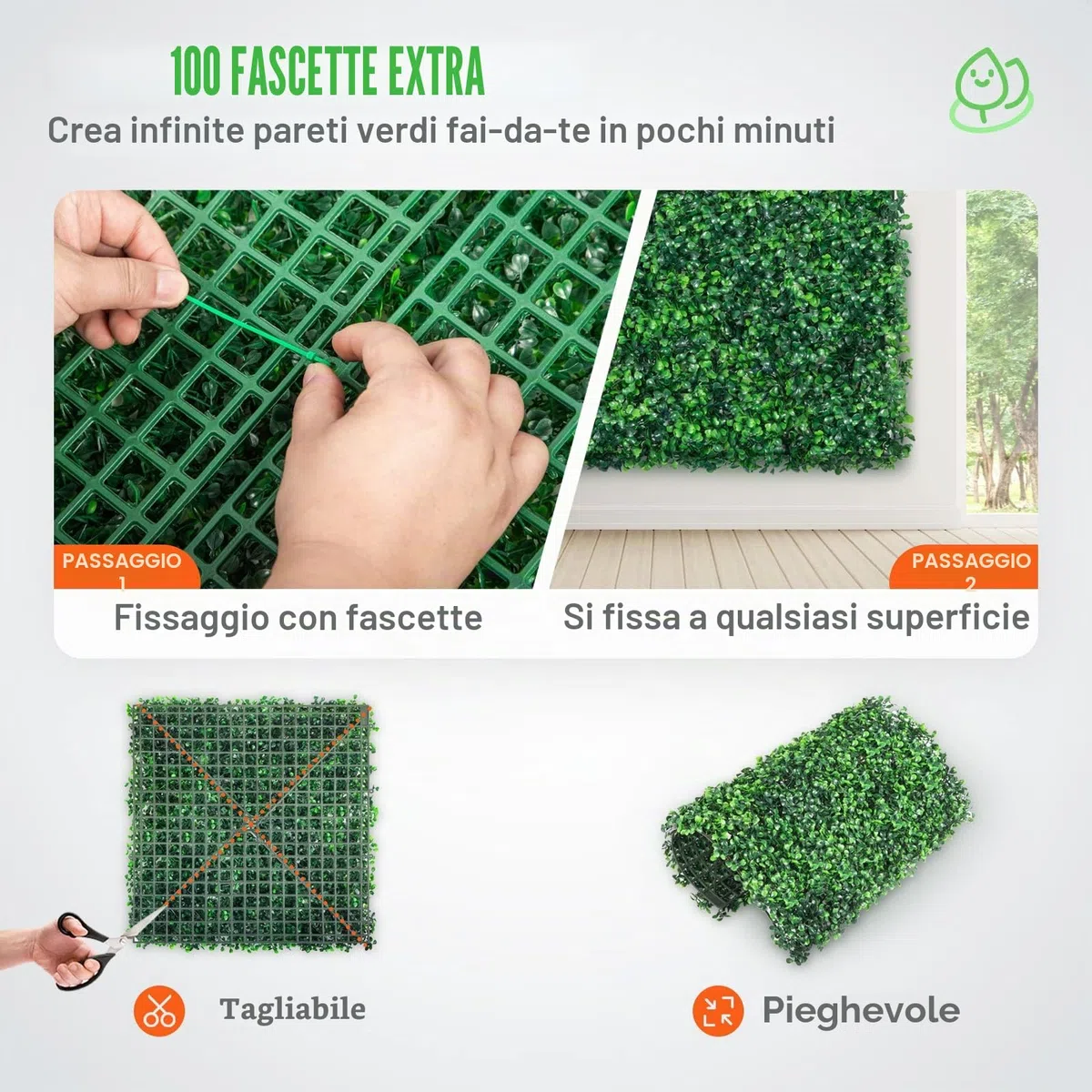 VEVOR 24 Pezzi Artificiale Pannello da Siepe di Bosso, 50,8 x 50,8 cm, Siepi Artificiali, Recinzione Artificiale Bosso, Edera Finta Effetto Realistico Decorazione Plastica Verde, Spessore da 4 cm