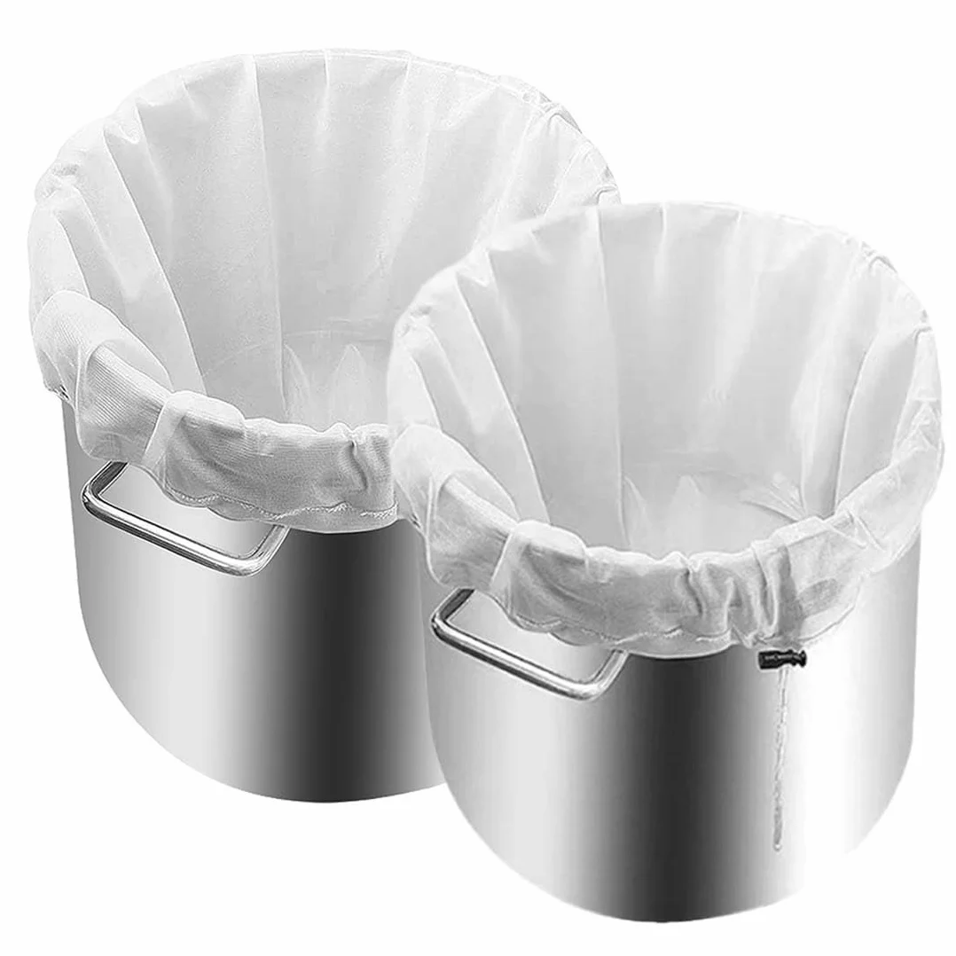 Sacchetto Filtrante Riutilizzabile per Alimenti, 2 pezzi Sacchetti Filtranti per Alimenti con Coulisse, Filtri per Liquori per Birra e Latte Vegetale, per vino marmellata Yogurt, 45 x 60 cm (100 Mesh)