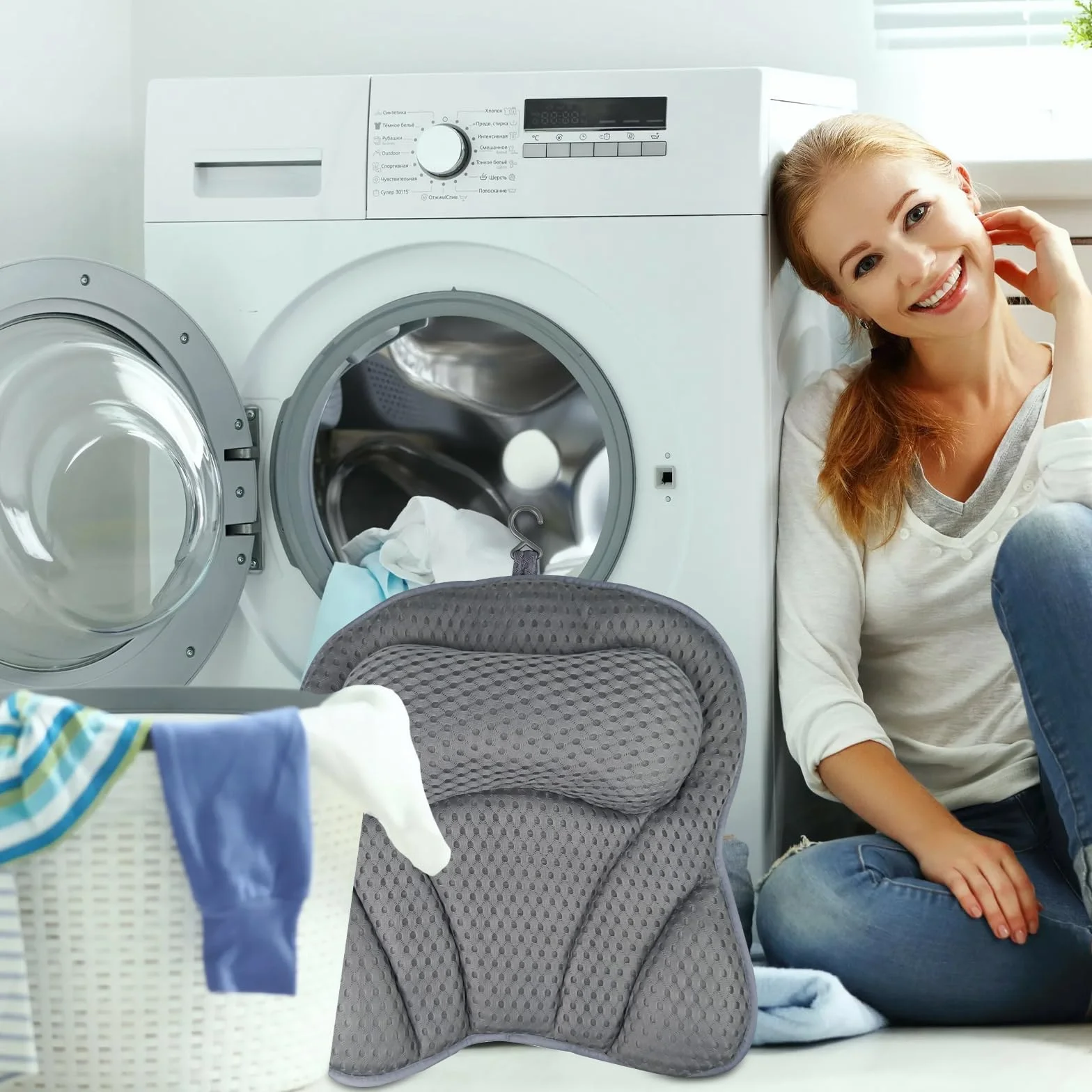 Chiluxendo Cuscino Vasca da Bagno, Spa Tappeto per Vasca da Bagno con Cuscino Antiscivolo Ventose, Imbottitura per Vasca da Bagno, Poggiatesta Cervicale con Tecnologia 4D Air Mesh e 6 Ventose (Grigio)