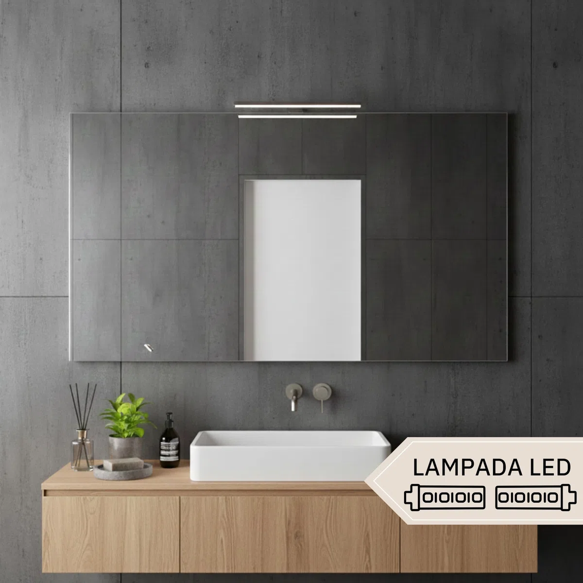 STYLE GLASS Specchio Bagno PERLA 100x70 cm, da Parete con Lampada Led Superiore, Senza Cornice Rettangolare Moderno, Luce Naturale, Design Home Decor