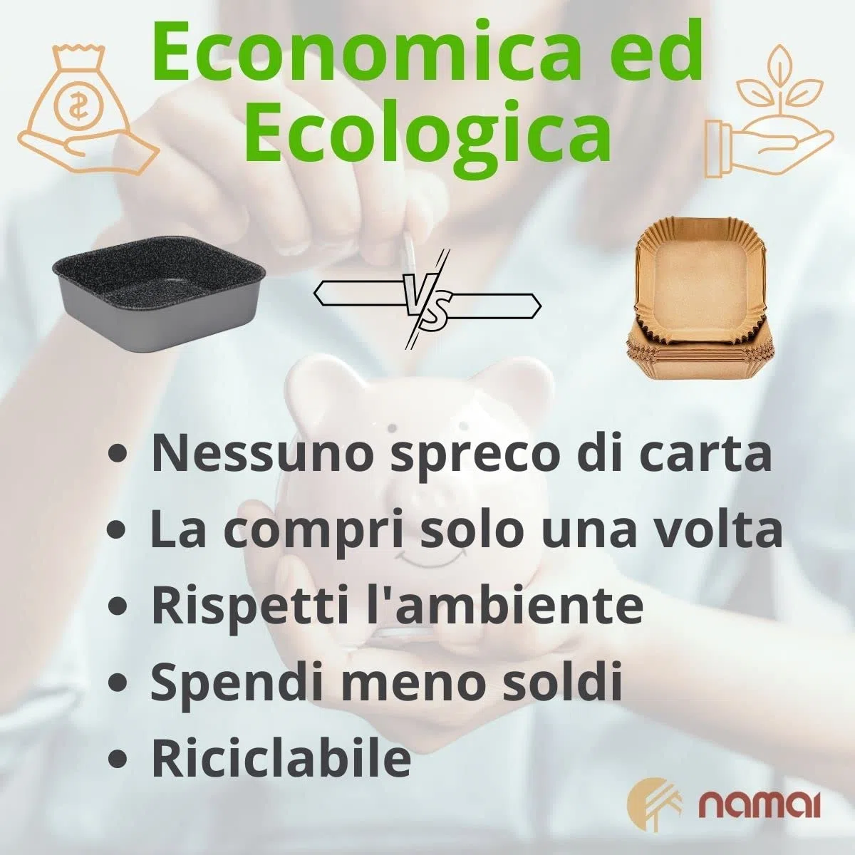 NAMAI - Teglia 20x20 Misure Interne, Teglia per Friggitrice ad Aria Quadrata, Adatta alla Lavastoviglie, Teglia per Forno, Alluminio, Effetto Pietra, Teglia 21x21 Misure Esterne (20 x 20)