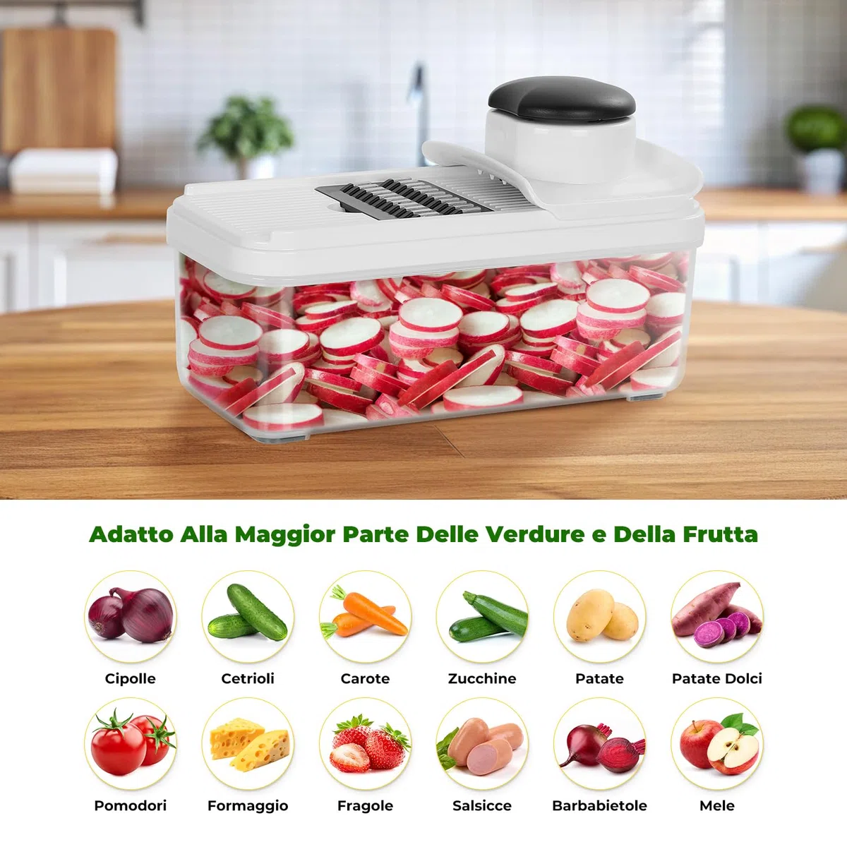 Mandolina per Verdure, Affetta Taglia Verdure Manuale, Mandolina Affettatrice Professionale, con 5 Lame Intercambiabili per Cipolla Cetriolo Zucchine Carote (Nero)