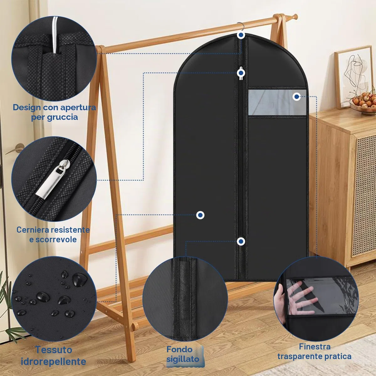 6 Pezzi Copriabiti Antipolvere 60 X 100 cm, Copri Abiti Custodie Abiti con Finestra Trasparente, Porta Abiti Antipolvere per Abiti con Cerniera, per Smoking Custodia Abiti Giacche Gonne e Camicie